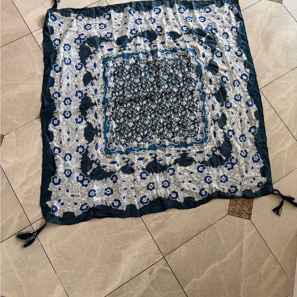 Johnny Was Blue and White Floral Scarf in box